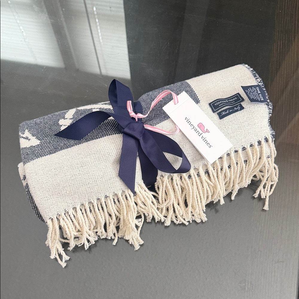Vineyard Vines Blue and Cream Striped Throw